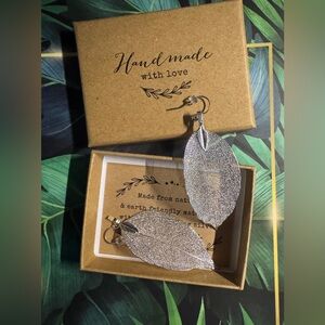 Real Leaf Earrings, sterling silver, silver dipped genuine leaves. NWT